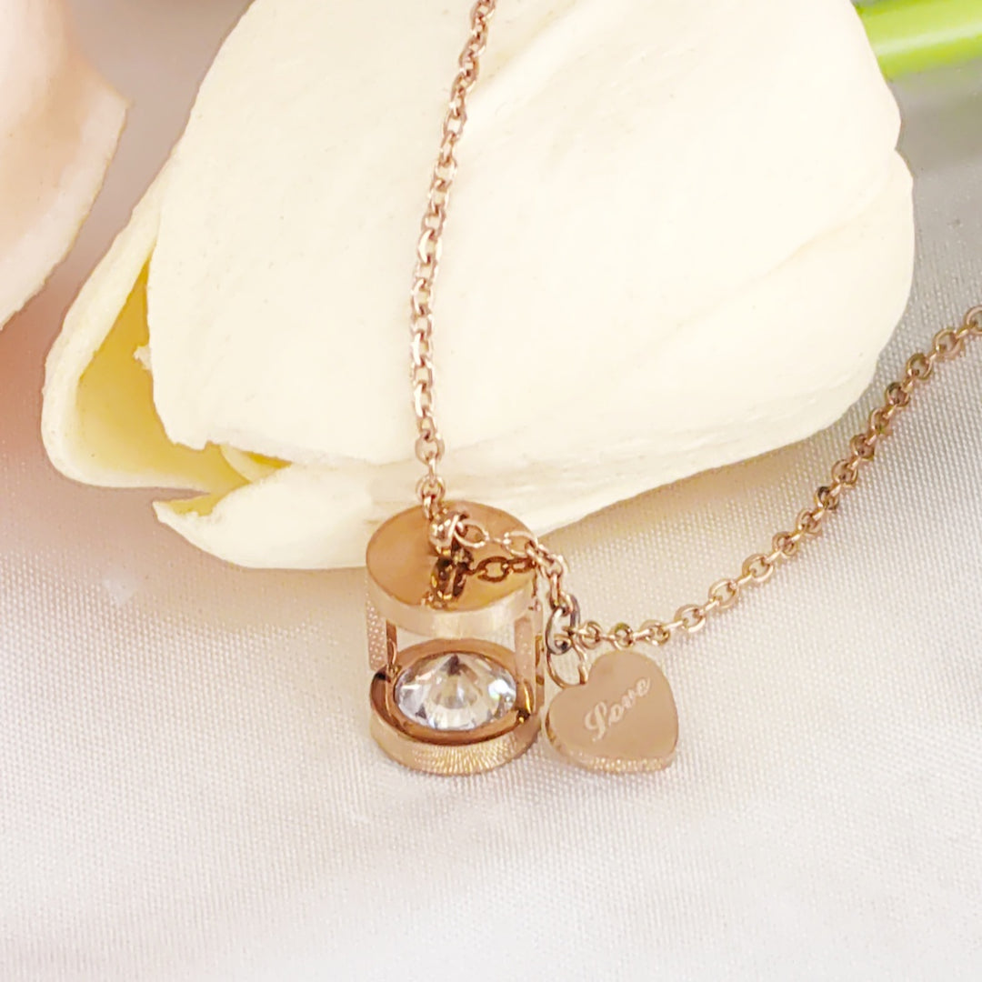 SO SEOUL Eleanor Hourglass Necklace – Rose Gold Chain with Side Heart & CZ Diamond Simulant Charm