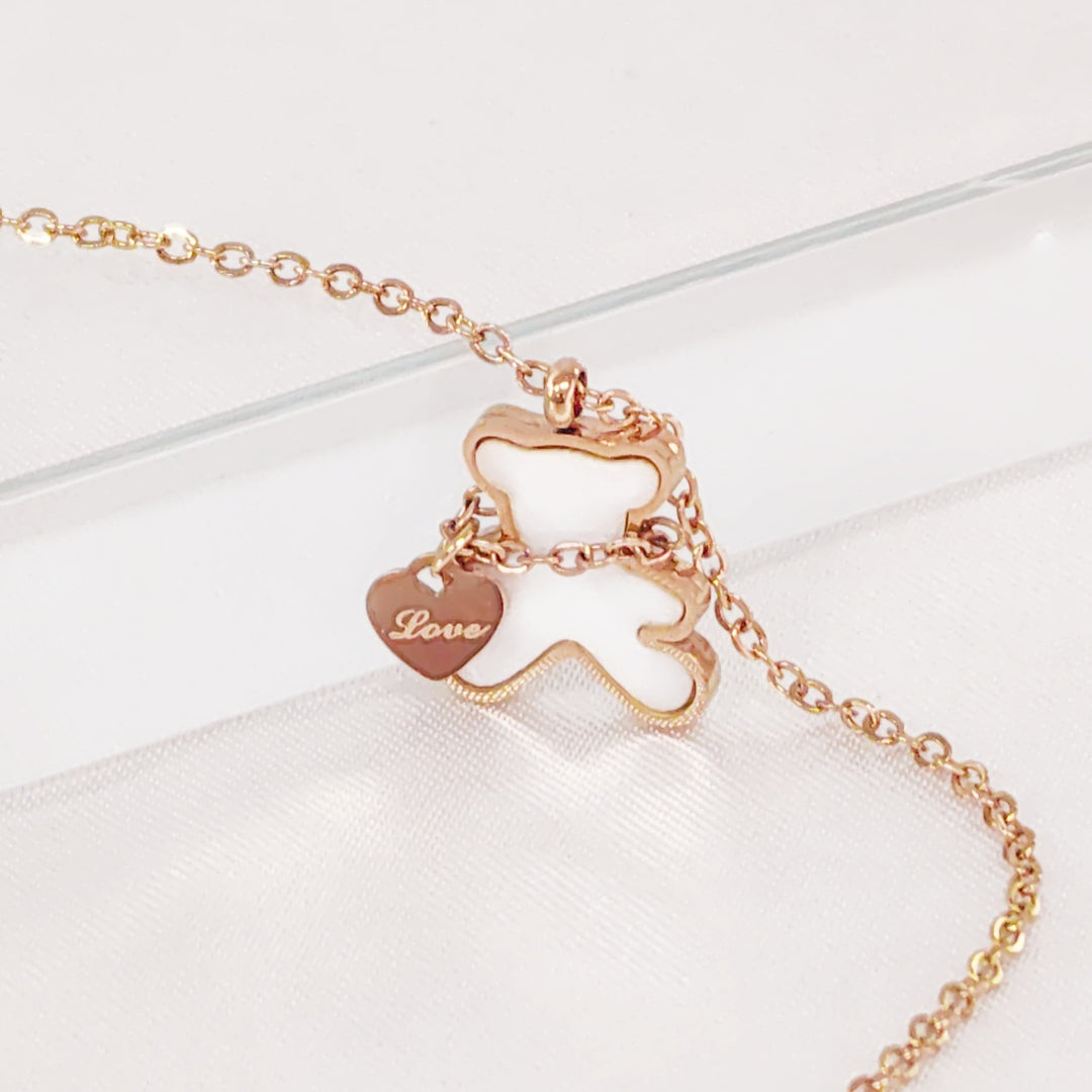 SO SEOUL Pretty Teddy Bear Chain on Neck Mother of Pearl Rose Gold Pendant Necklace