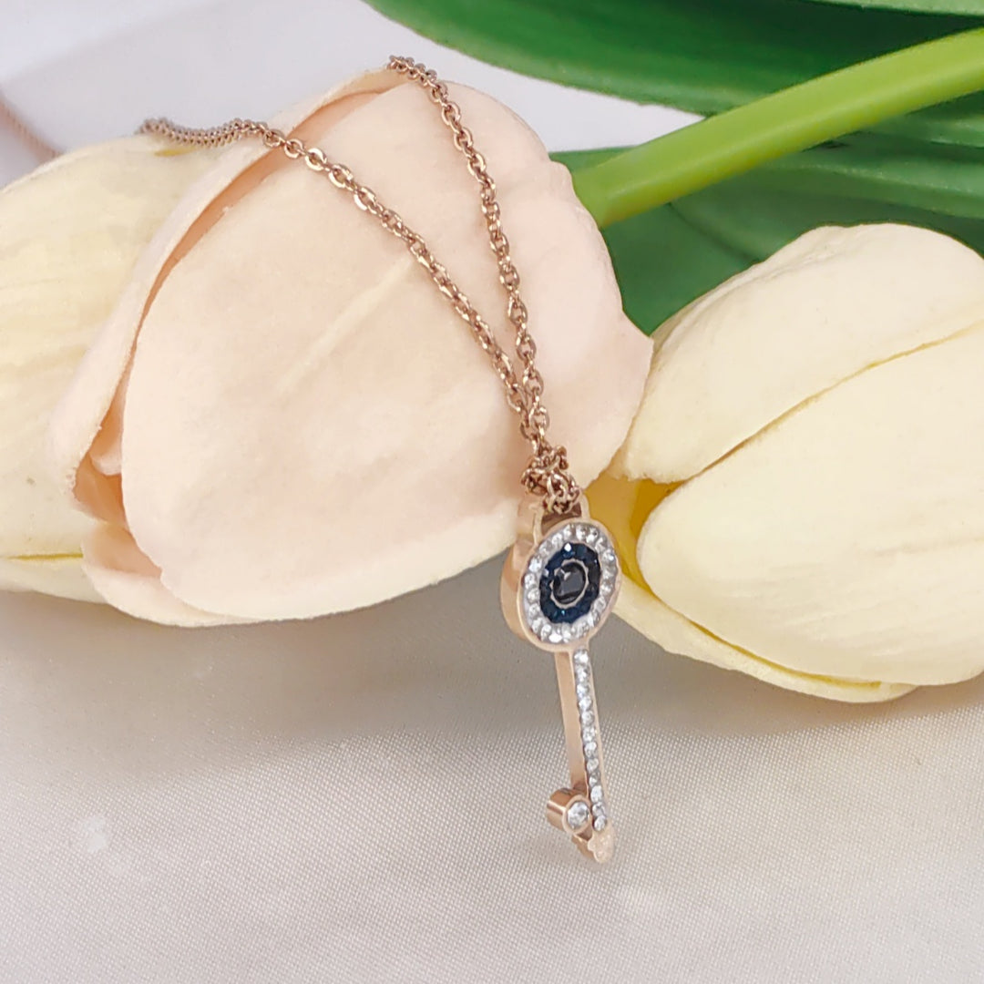 SO SEOUL Infinite Love Key Tied Knot White/Montana Austrian Crystal Rose Gold Fixed Chain Necklace