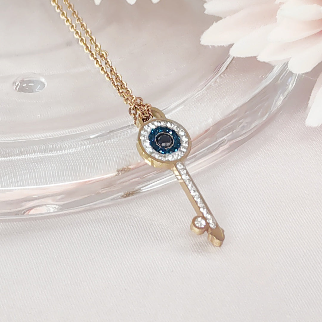 SO SEOUL Infinite Love Key Tied Knot White/Montana Austrian Crystal Rose Gold Fixed Chain Necklace