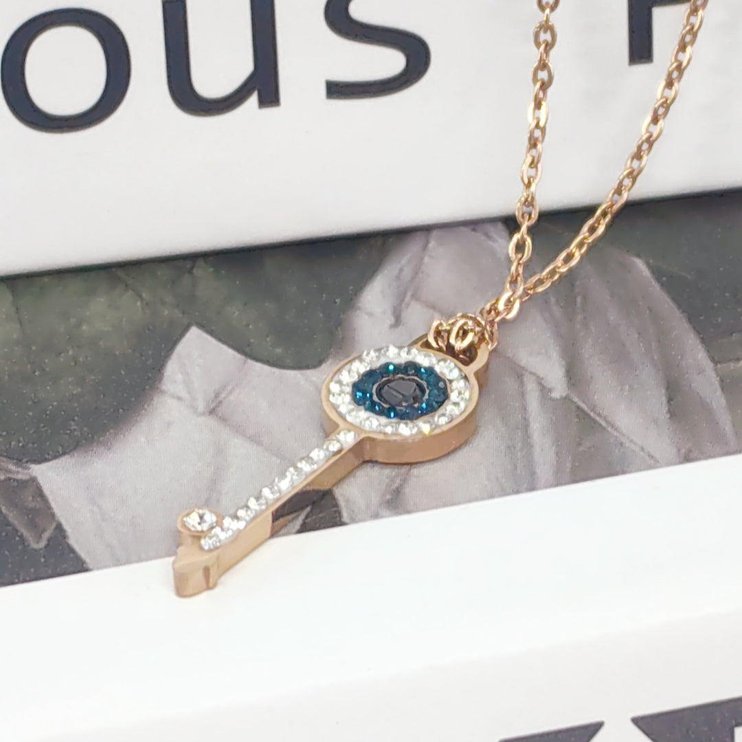 SO SEOUL Infinite Love Key Tied Knot White/Montana Austrian Crystal Rose Gold Fixed Chain Necklace