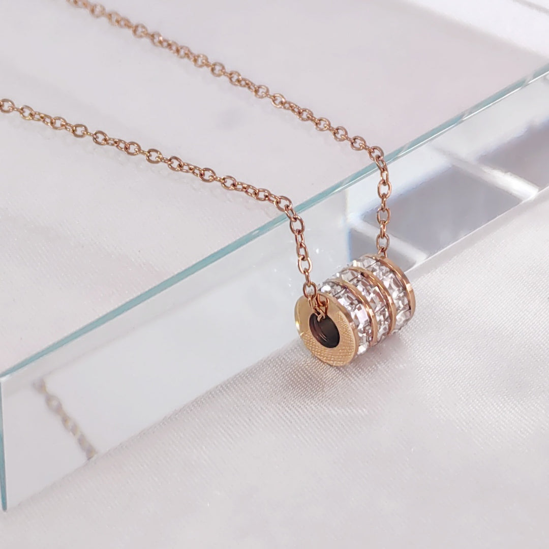 SO SEOUL Aurelia Triple Rolling Barrel Square Diamond Simulant Zircon Rose Gold Pendant Necklace