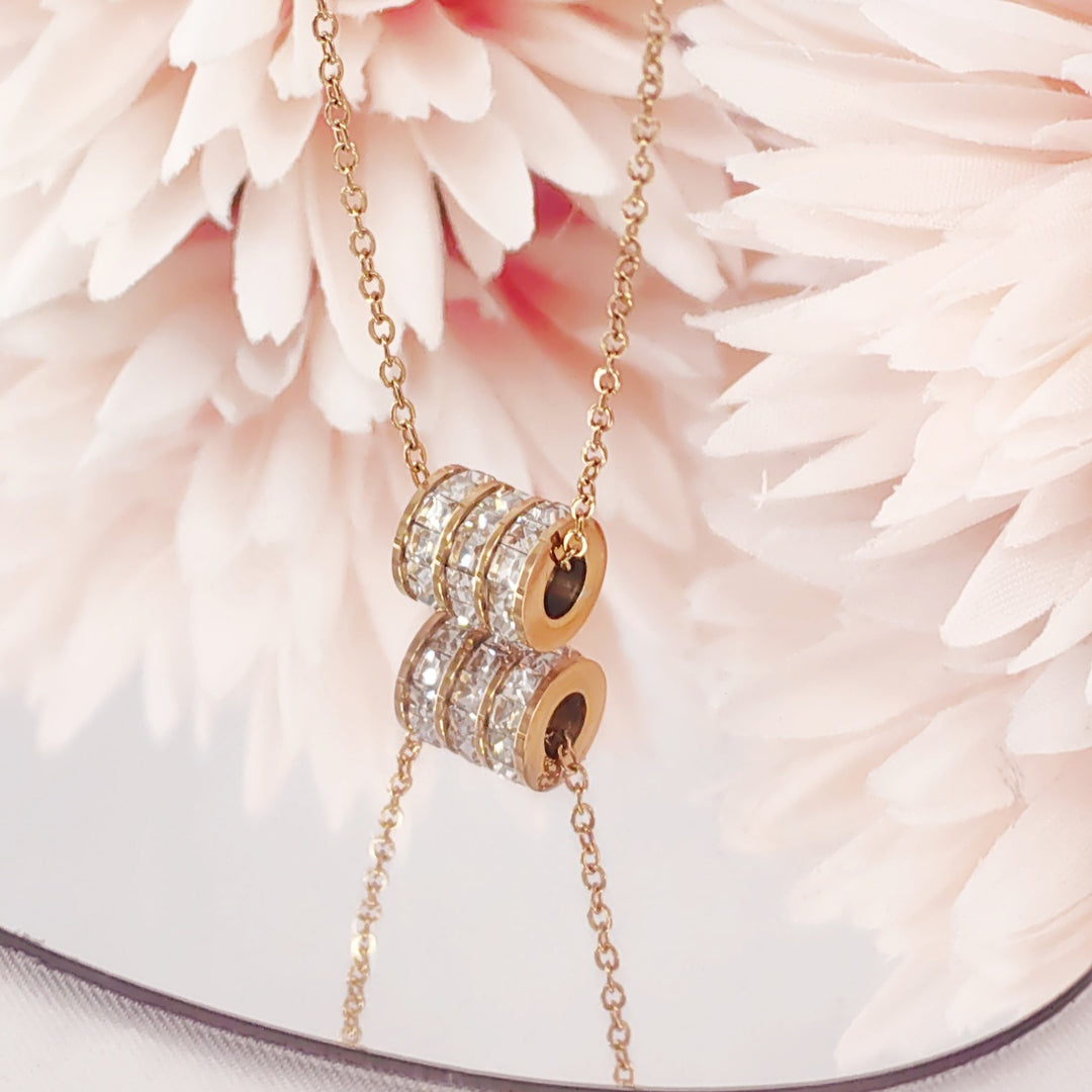 SO SEOUL Aurelia Triple Rolling Barrel Square Diamond Simulant Zircon Rose Gold Pendant Necklace