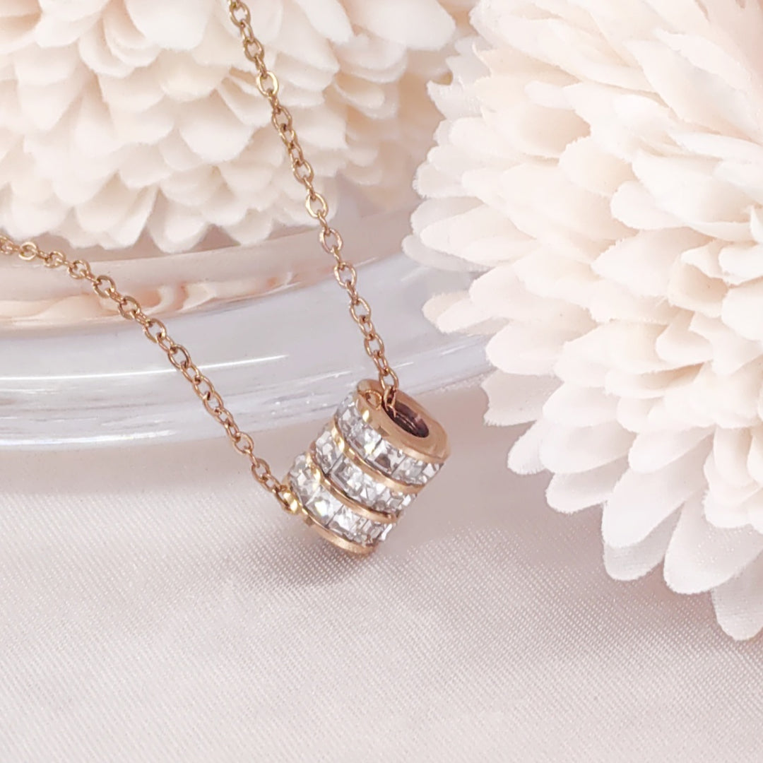 SO SEOUL Aurelia Triple Rolling Barrel Square Diamond Simulant Zircon Rose Gold Pendant Necklace