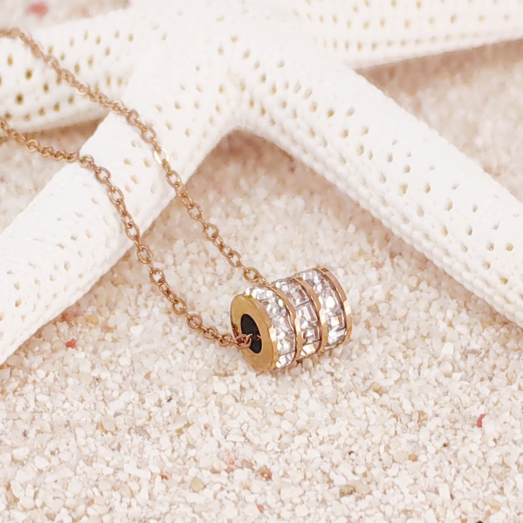 SO SEOUL Aurelia Triple Rolling Barrel Square Diamond Simulant Zircon Rose Gold Pendant Necklace