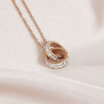 Load image into Gallery viewer, SO SEOUL Aurelia Barrel Double Circle Interlocking Austrian Crystal Rose Gold Pendant Chain Necklace
