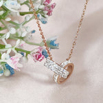 Load image into Gallery viewer, SO SEOUL Aurelia Barrel Double Circle Interlocking Austrian Crystal Rose Gold Pendant Chain Necklace