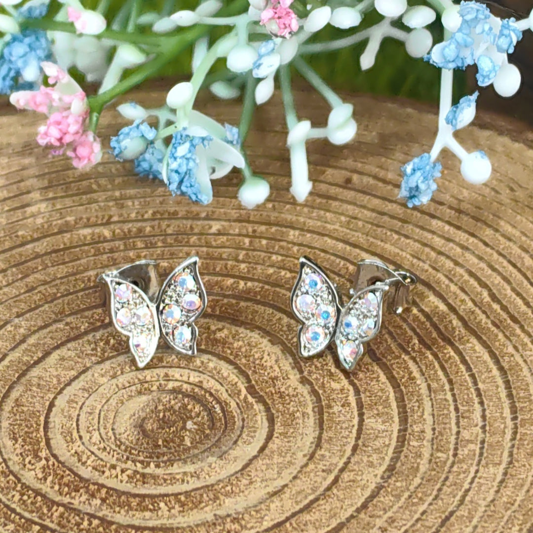 SO SEOUL Caria Flying 3D Butterfly Aurore Boreale Austrian Crystal Stud Earring