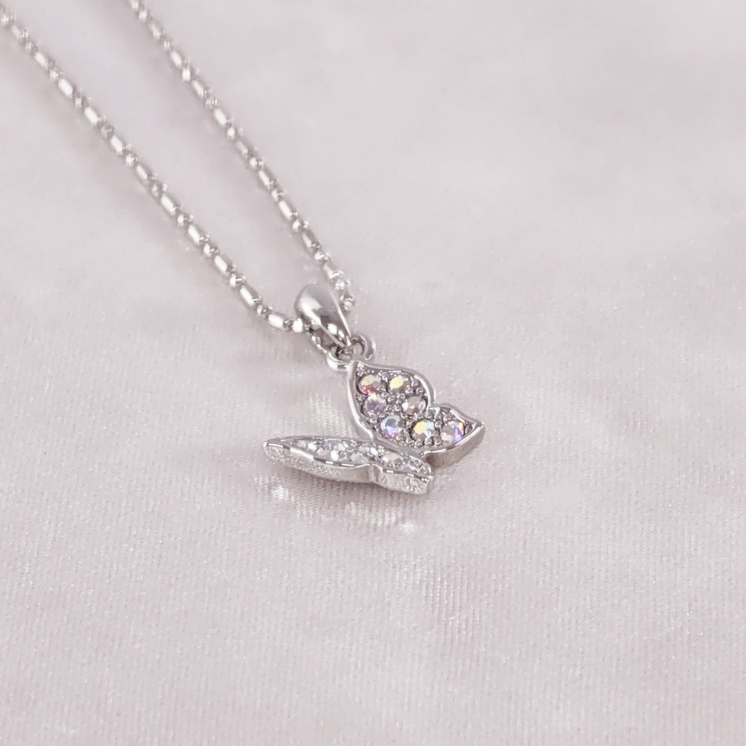 SO SEOUL Caria Flying 3D Butterfly Aurore Boreale Austrian Crystal Pendant Necklace