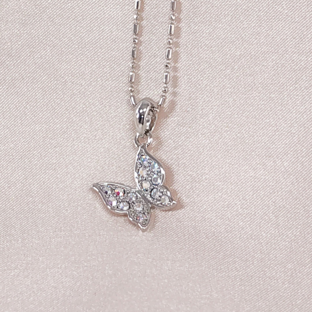 SO SEOUL Caria Flying 3D Butterfly Aurore Boreale Austrian Crystal Pendant Necklace