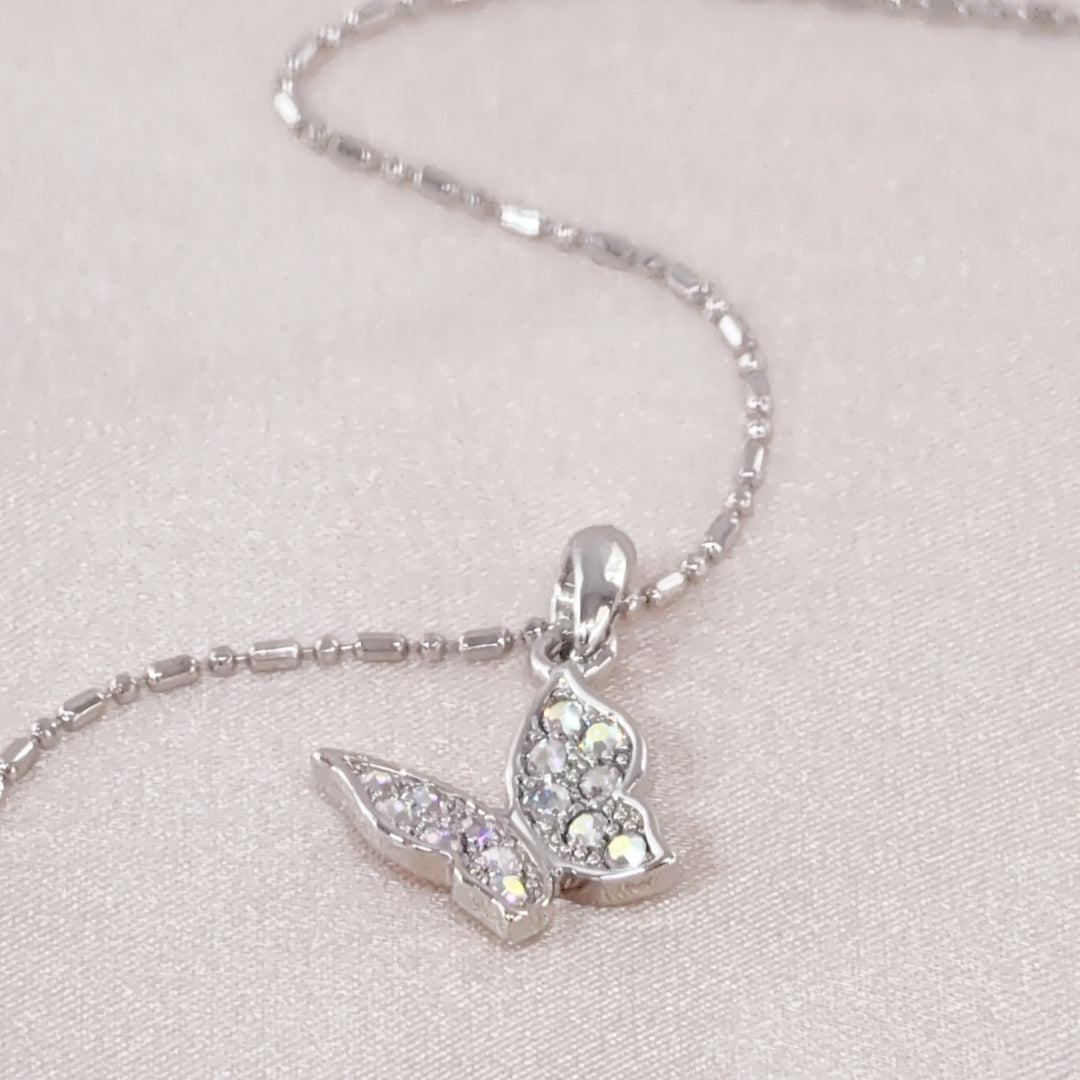 SO SEOUL Caria Flying 3D Butterfly Aurore Boreale Austrian Crystal Pendant Necklace