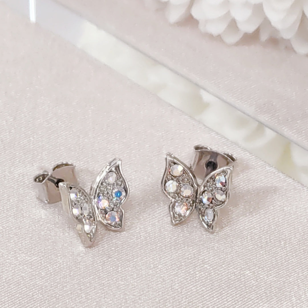 SO SEOUL Caria Flying 3D Butterfly Aurore Boreale Austrian Crystal Stud Earring