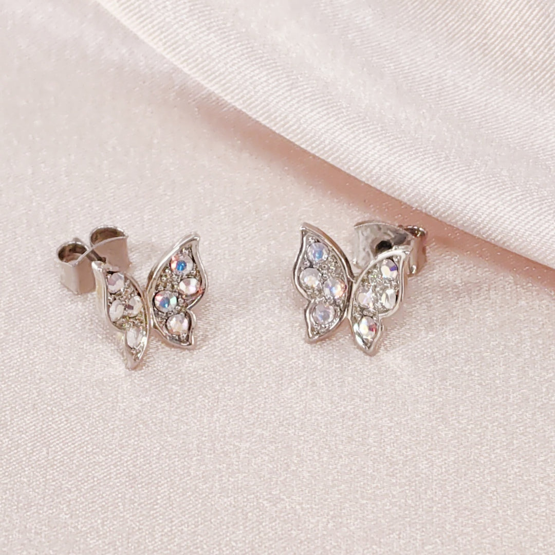 SO SEOUL Caria Flying 3D Butterfly Aurore Boreale Austrian Crystal Stud Earring