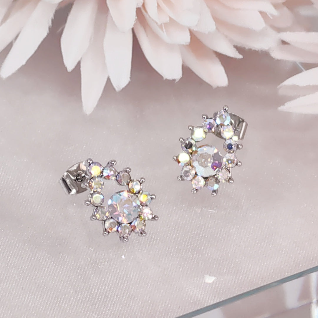 SO SEOUL Glimmer Teardrop Aurore Boreale Austrian Crystal Pierced Stud Earrings