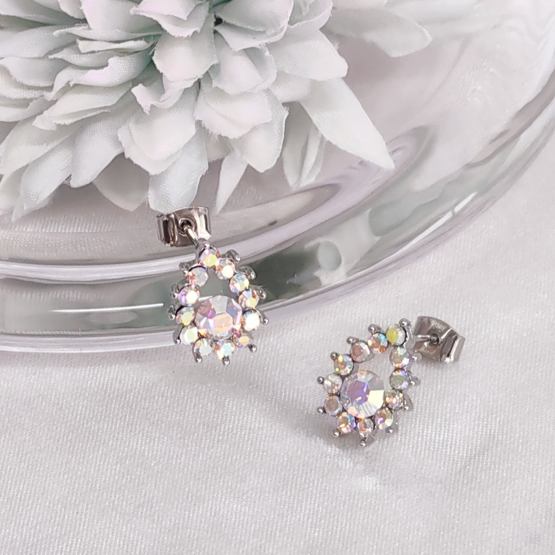 SO SEOUL Glimmer Teardrop Aurore Boreale Austrian Crystal Pierced Stud Earrings