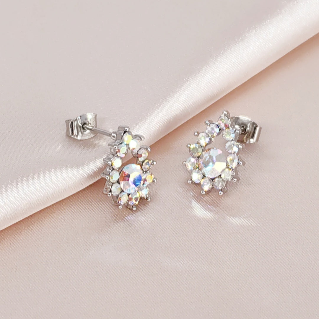 SO SEOUL Glimmer Teardrop Aurore Boreale Austrian Crystal Pierced Stud Earrings