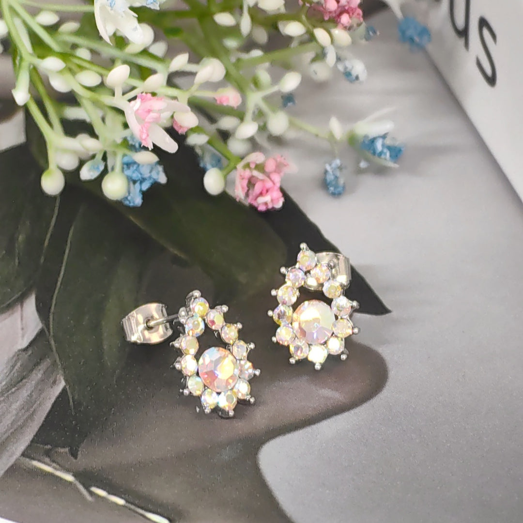 SO SEOUL Glimmer Teardrop Aurore Boreale Austrian Crystal Pierced Stud Earrings