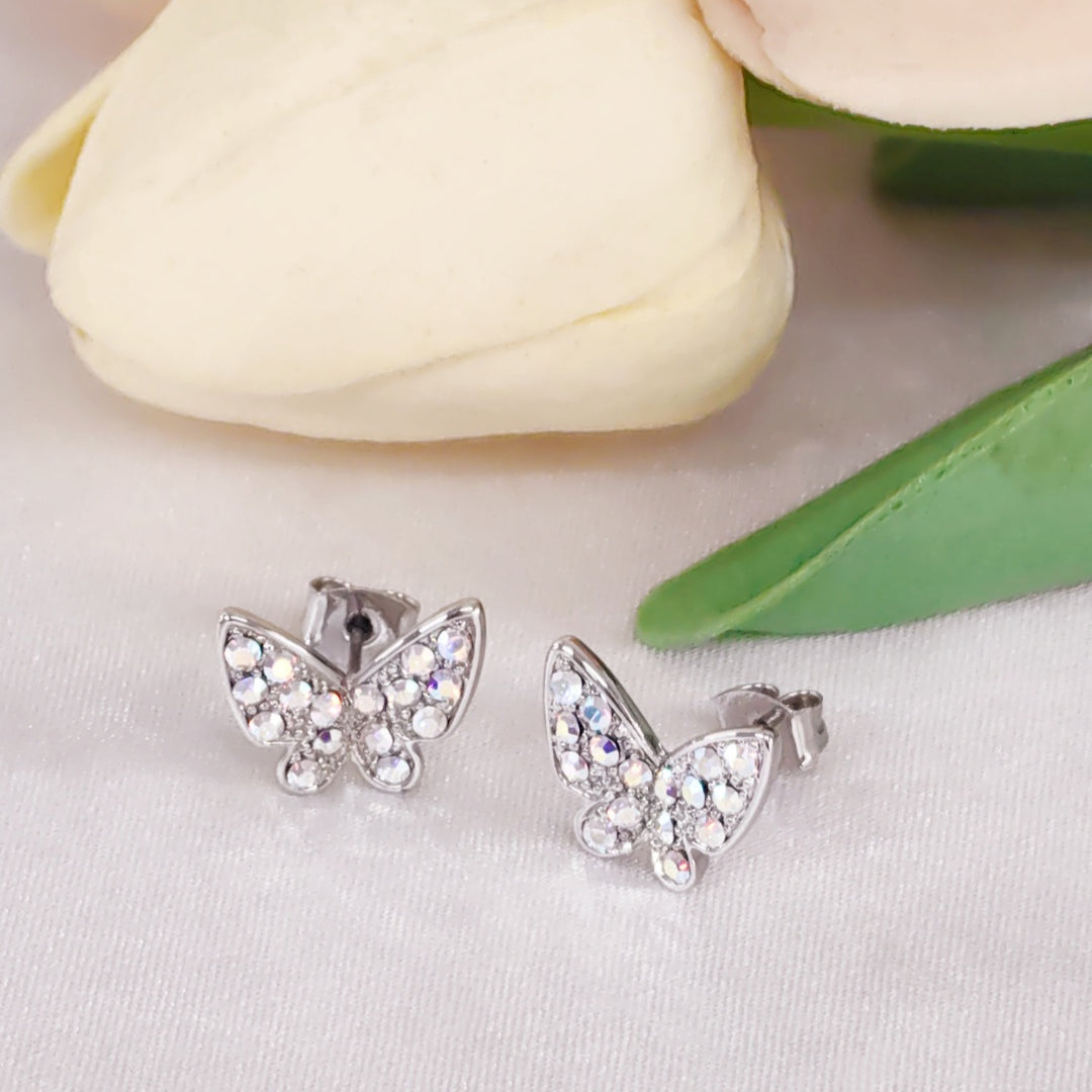 SO SEOUL Caria Flying Butterfly Aurore Boreale Austrian Crystal Pierced Stud Earrings