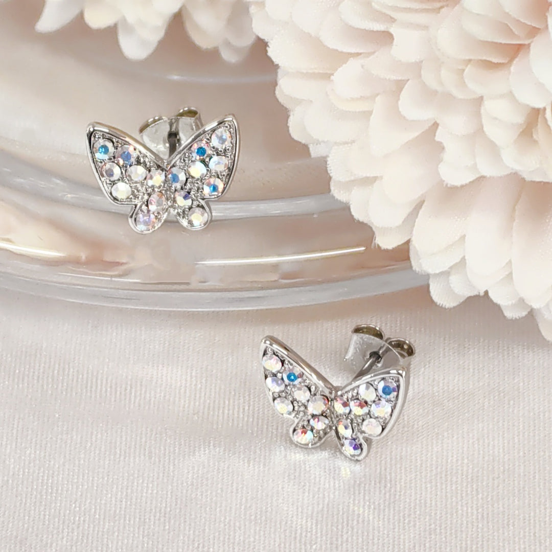 SO SEOUL Caria Flying Butterfly Aurore Boreale Austrian Crystal Pierced Stud Earrings