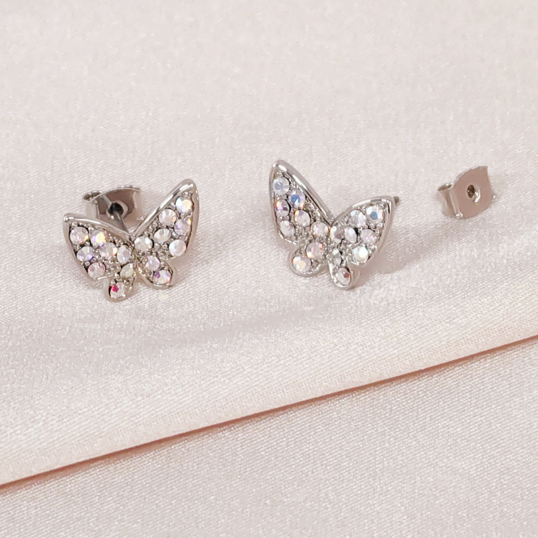 SO SEOUL Caria Flying Butterfly Aurore Boreale Austrian Crystal Pierced Stud Earrings