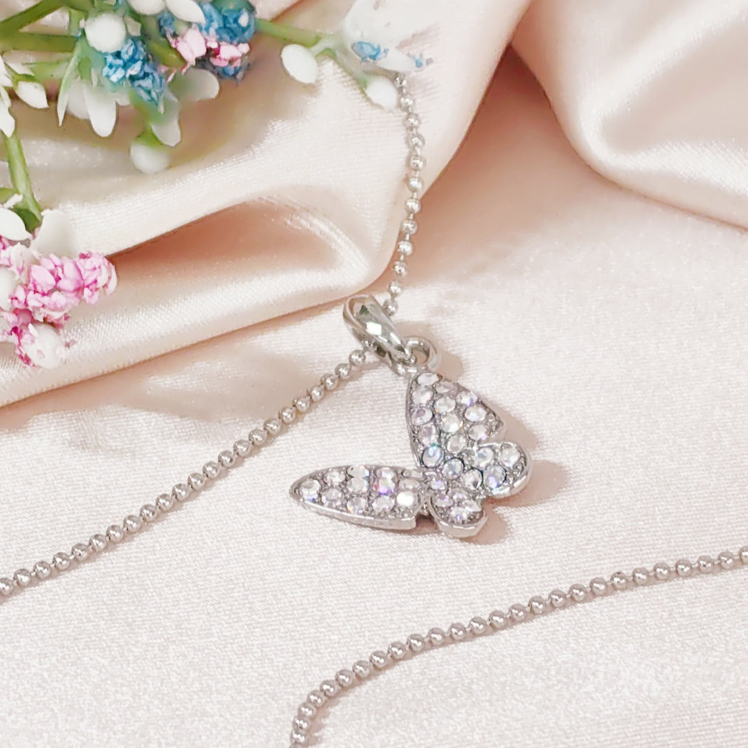 SO SEOUL Caria Flying Butterfly Aurore Boreale Austrian Crystal Pendant Necklace