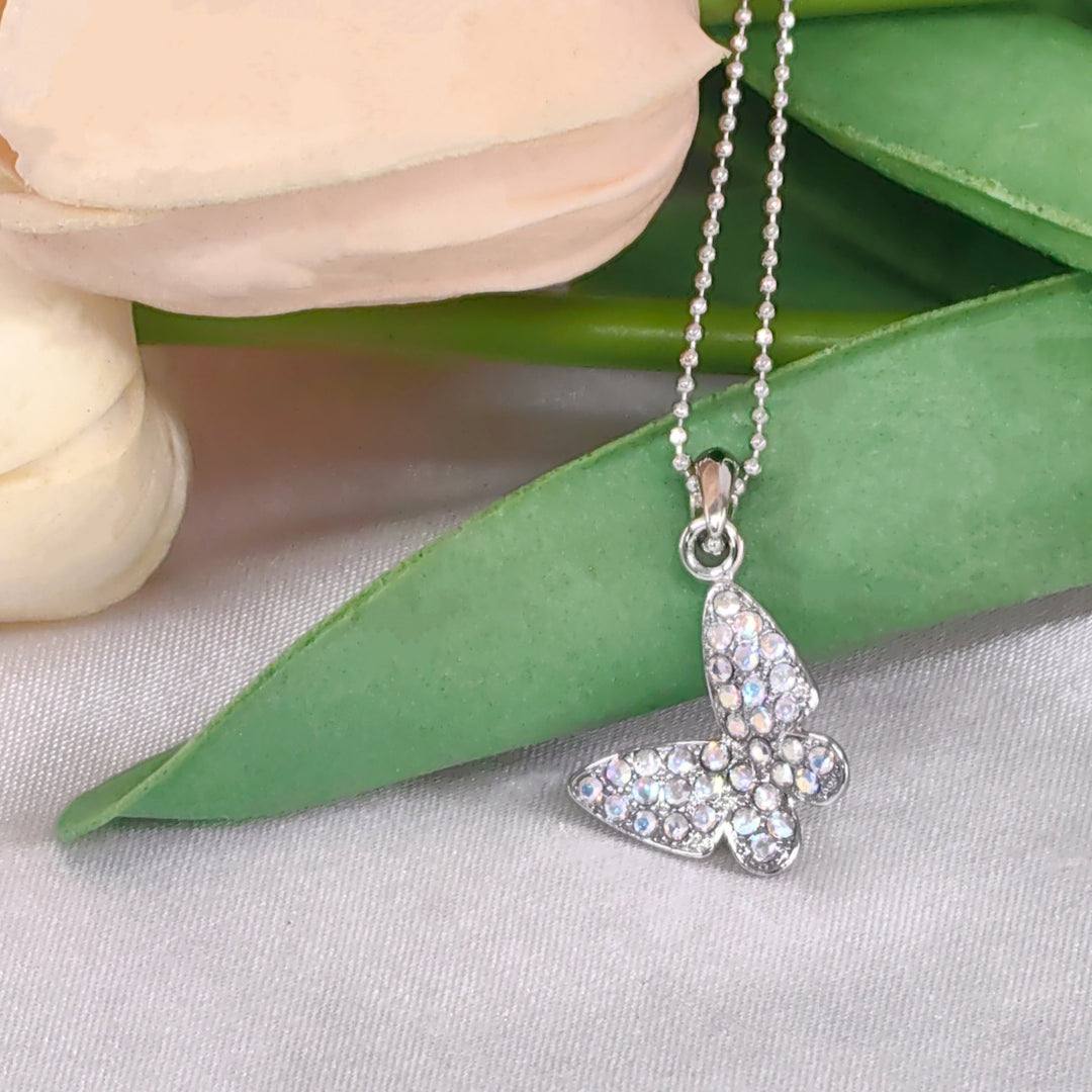 SO SEOUL Caria Flying Butterfly Aurore Boreale Austrian Crystal Pendant Necklace