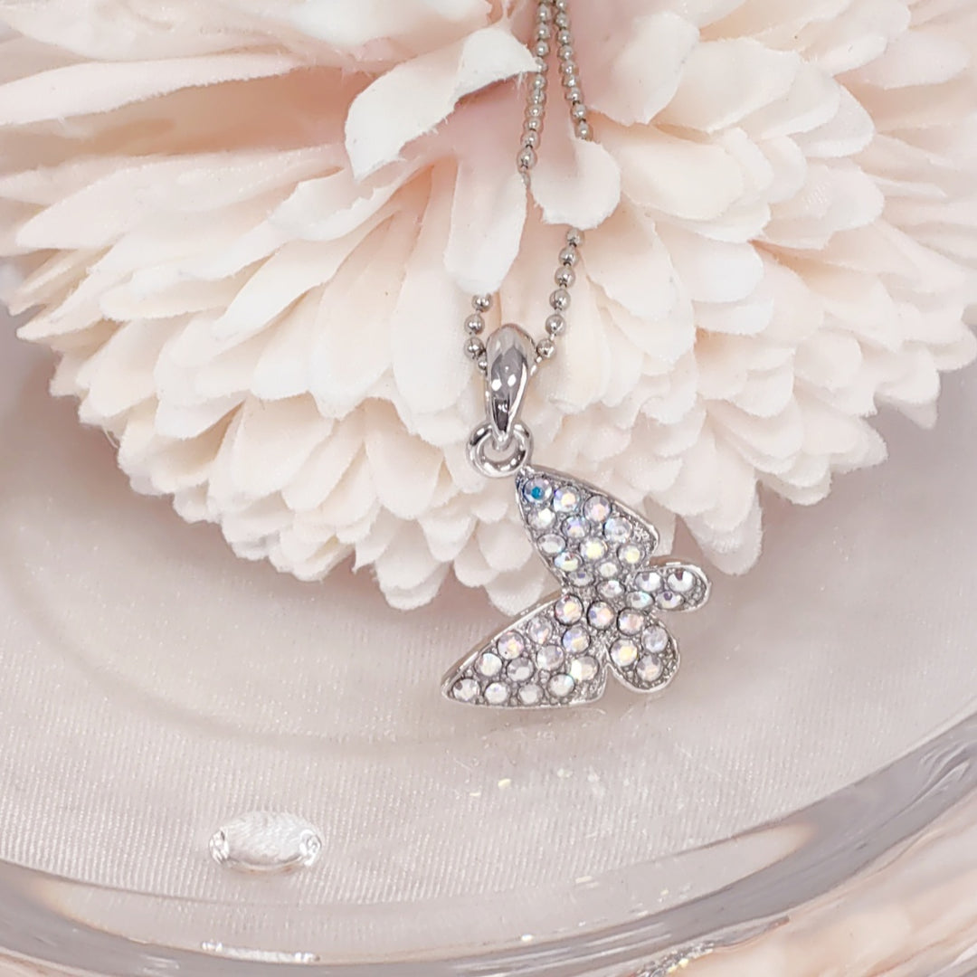 SO SEOUL Caria Flying Butterfly Aurore Boreale Austrian Crystal Pendant Necklace