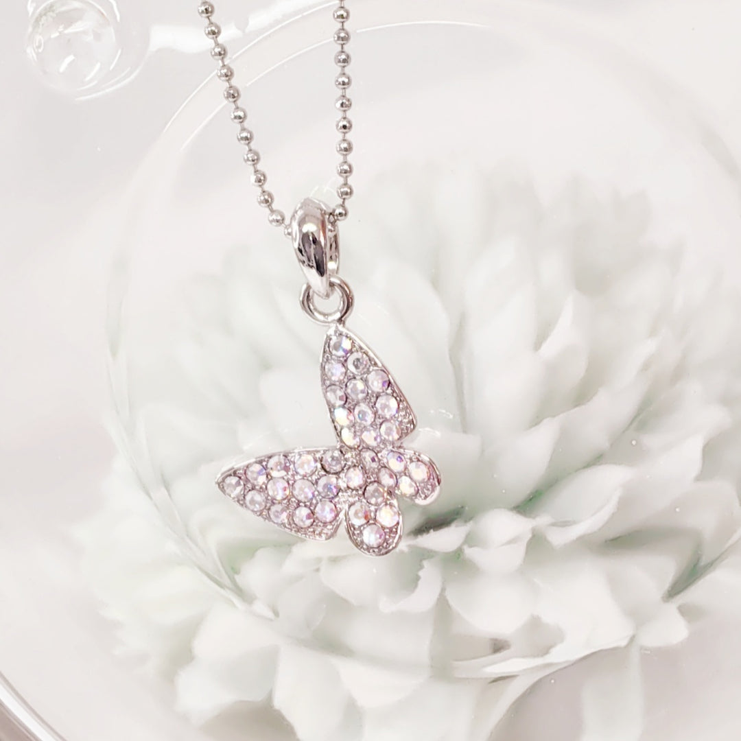 SO SEOUL Caria Flying Butterfly Aurore Boreale Austrian Crystal Pendant Necklace