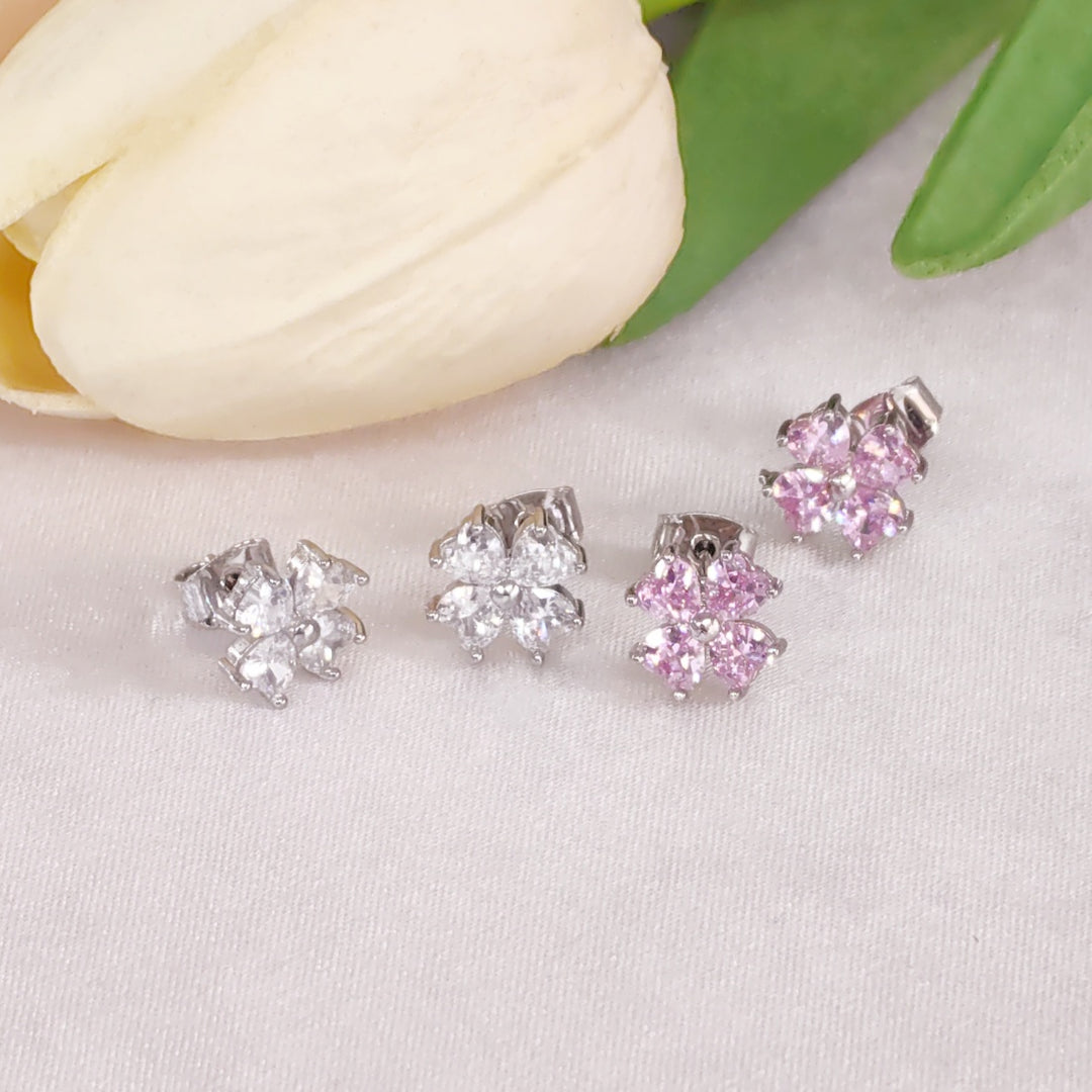 SO SEOUL Alette Clover Diamond Simulant Zirconia Pierced Stud Earrings