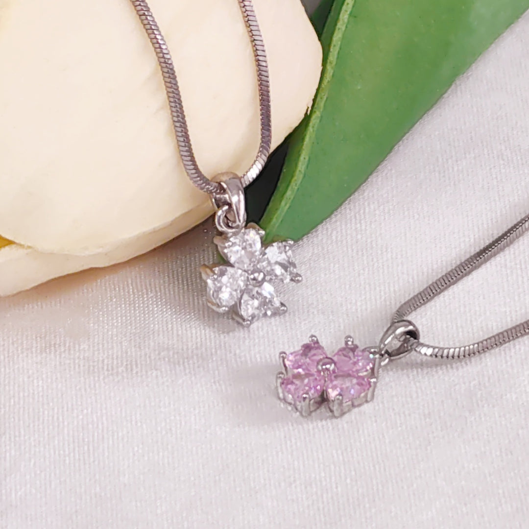 SO SEOUL Alette Clover Diamond Simulant Cubic Zirconia Necklace – Pink & White Pendant