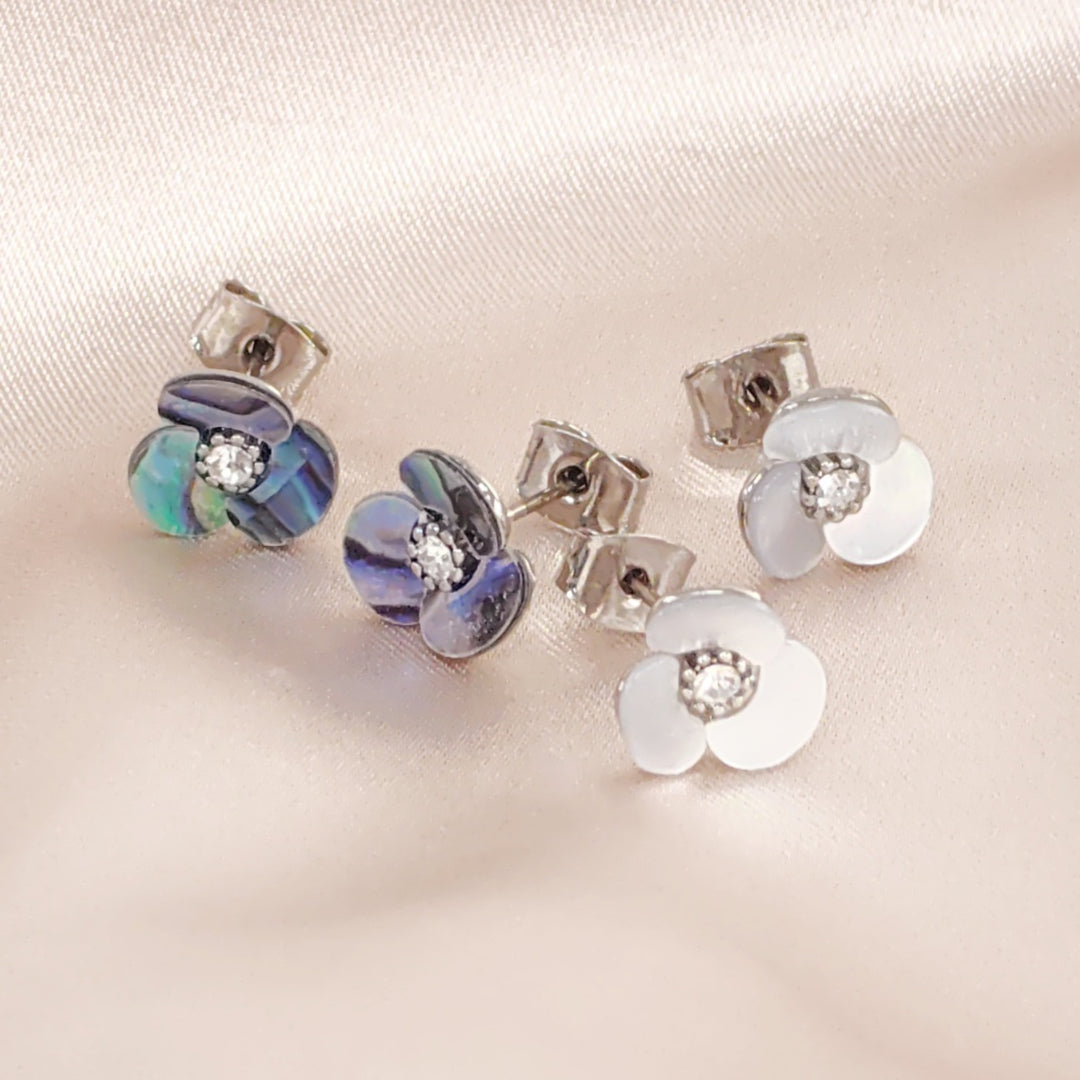 SO SEOUL Claire Mother of Pearl or Abalone Shell Three Flower Petal Stud Earrings
