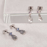 Load image into Gallery viewer, SO SEOUL Ioni Maple Leaf Moonlight or Blue Shade Swarovski® Crystal Pierced Stud Dangle Earrings