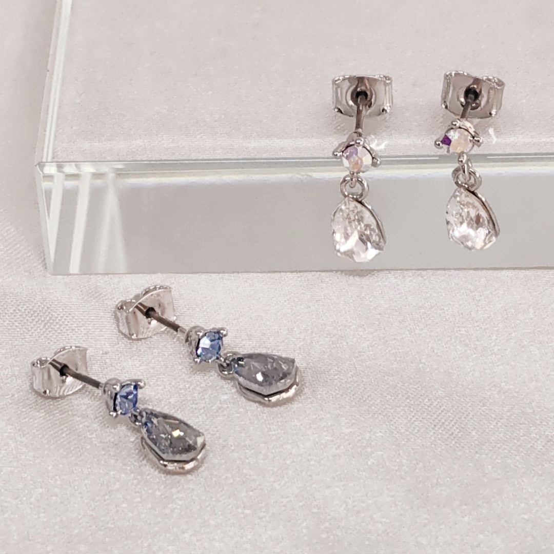 SO SEOUL Ioni Maple Leaf Moonlight or Blue Shade Swarovski® Crystal Pierced Stud Dangle Earrings