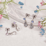 Load image into Gallery viewer, SO SEOUL Ioni Maple Leaf Moonlight or Blue Shade Swarovski® Crystal Pierced Stud Dangle Earrings