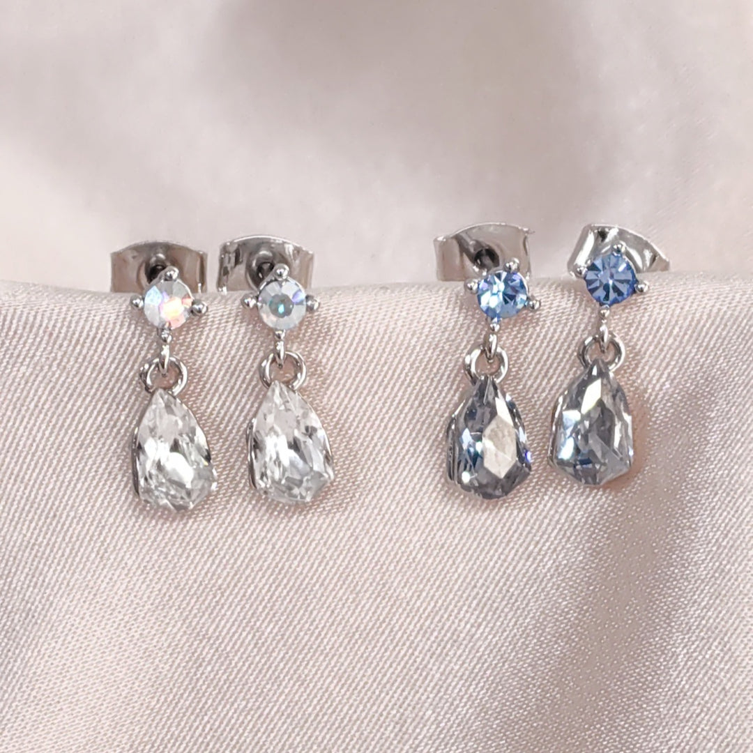 SO SEOUL Ioni Maple Leaf Moonlight or Blue Shade Swarovski® Crystal Pierced Stud Dangle Earrings