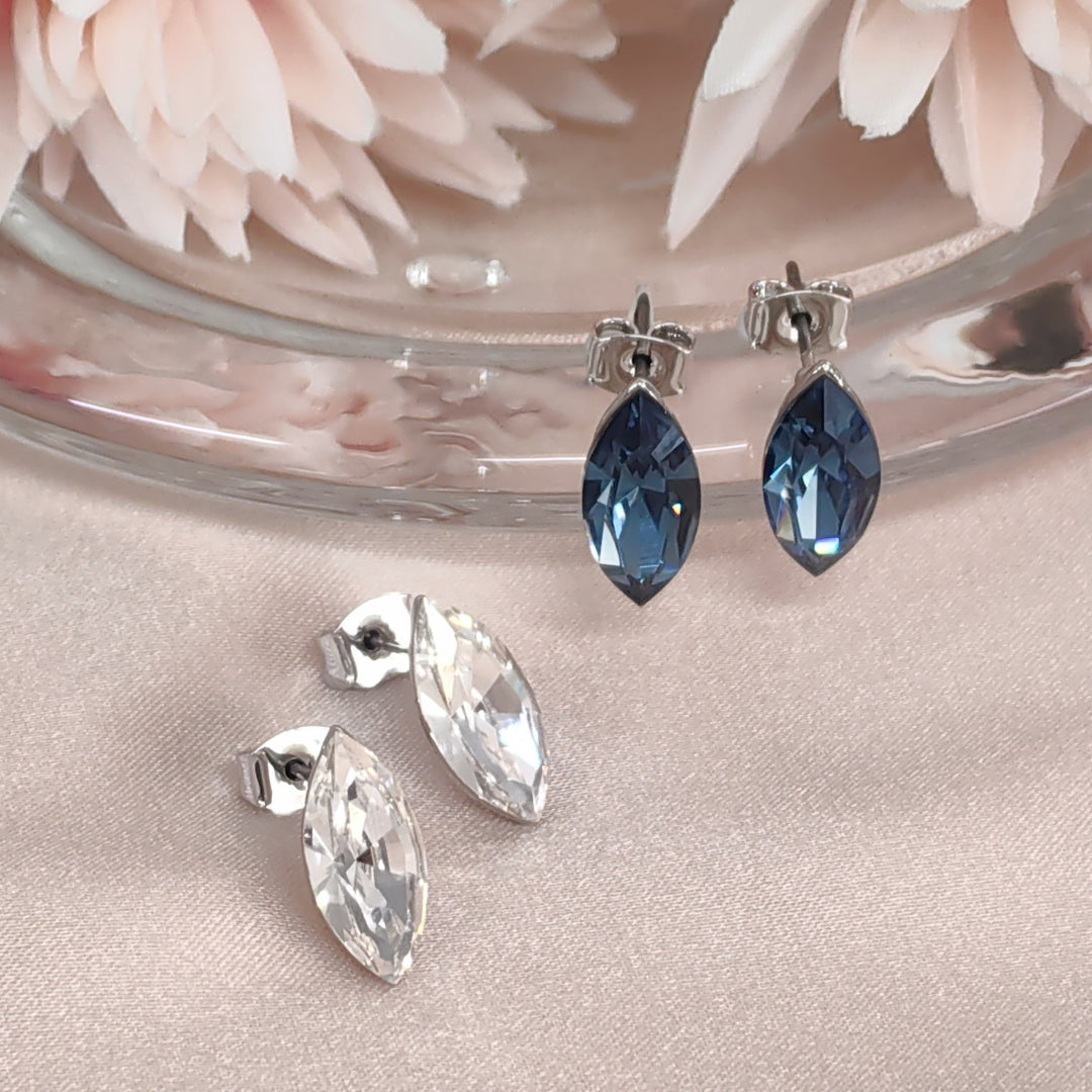 SO SEOUL Caria Butterfly Moonlight/Montana Swarovski® Crystal Pierced Stud Earrings