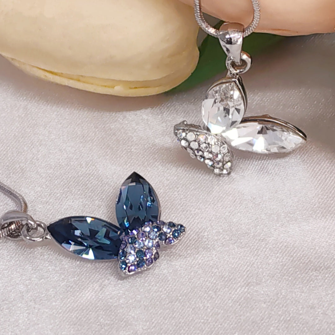 SO SEOUL Caria Butterfly Necklace – Moonlight or Montana Swarovski® Crystal Rhodium Chain,?3?Lengths