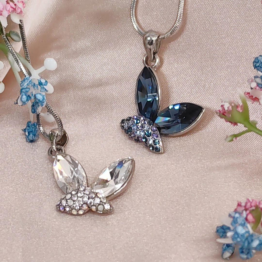 SO SEOUL Caria Butterfly Necklace – Moonlight or Montana Swarovski® Crystal Rhodium Chain,?3?Lengths