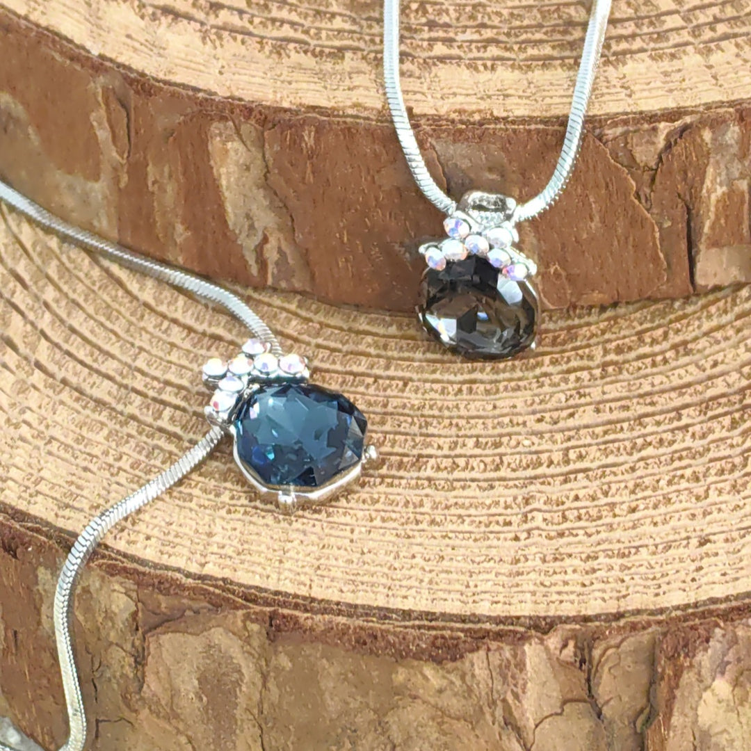 SO SEOUL Graceful Bow Silver Night and Montana Swarovski® Crystal Pendant Chain Necklace