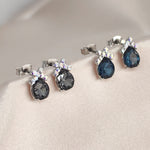 Load image into Gallery viewer, SO SEOUL Graceful Ribbon Bow Silver Night or Montana Swarovski® Crystal Pierced Stud Earrings