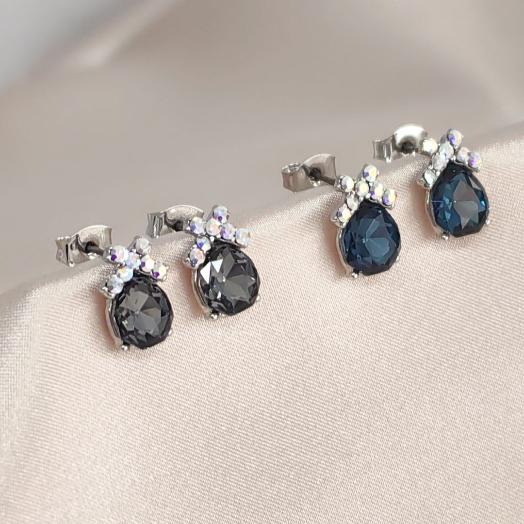 SO SEOUL Graceful Ribbon Bow Silver Night or Montana Swarovski® Crystal Pierced Stud Earrings