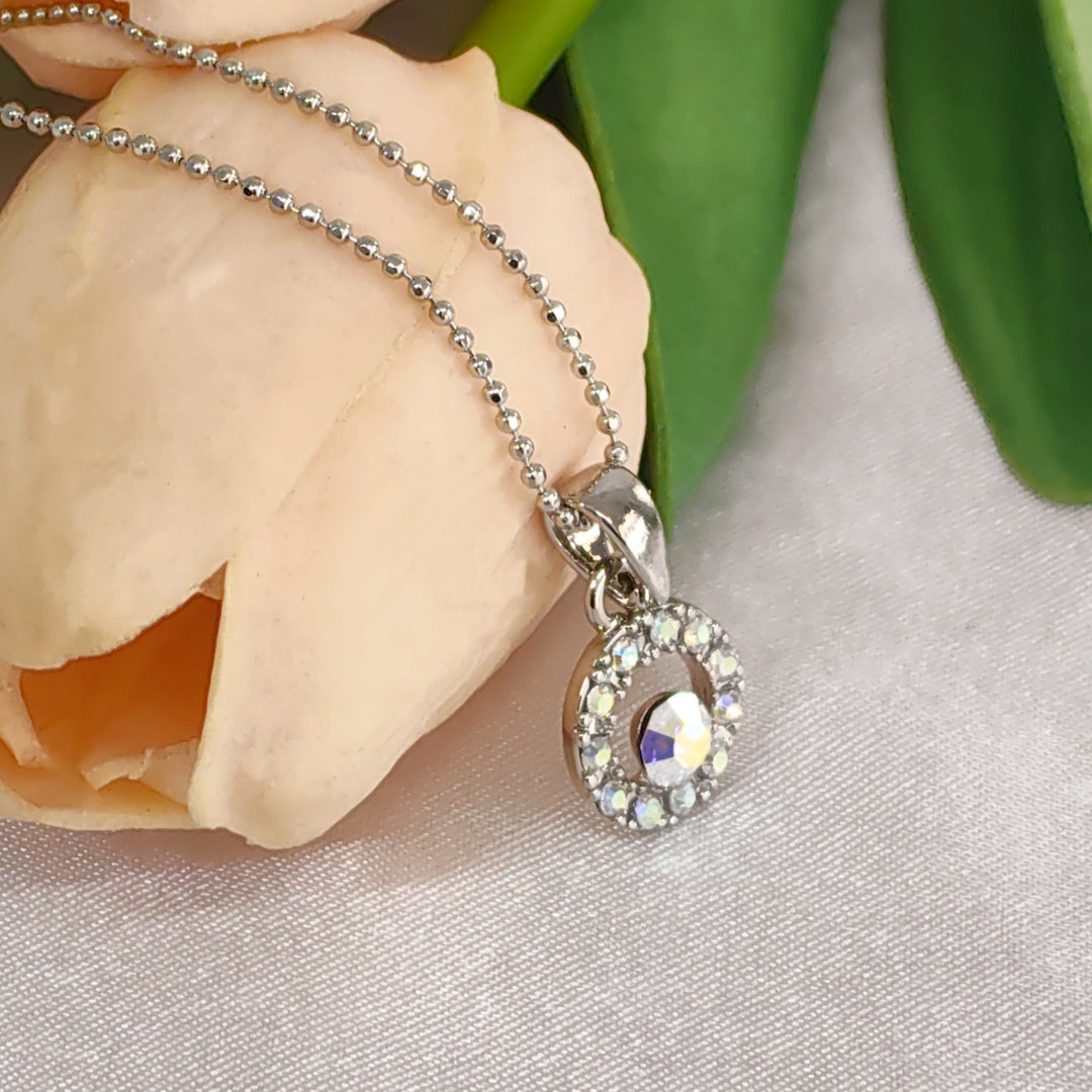 SO SEOUL Halo Open Circle Aurore Boreale Austrian Crystal Pendant Necklace