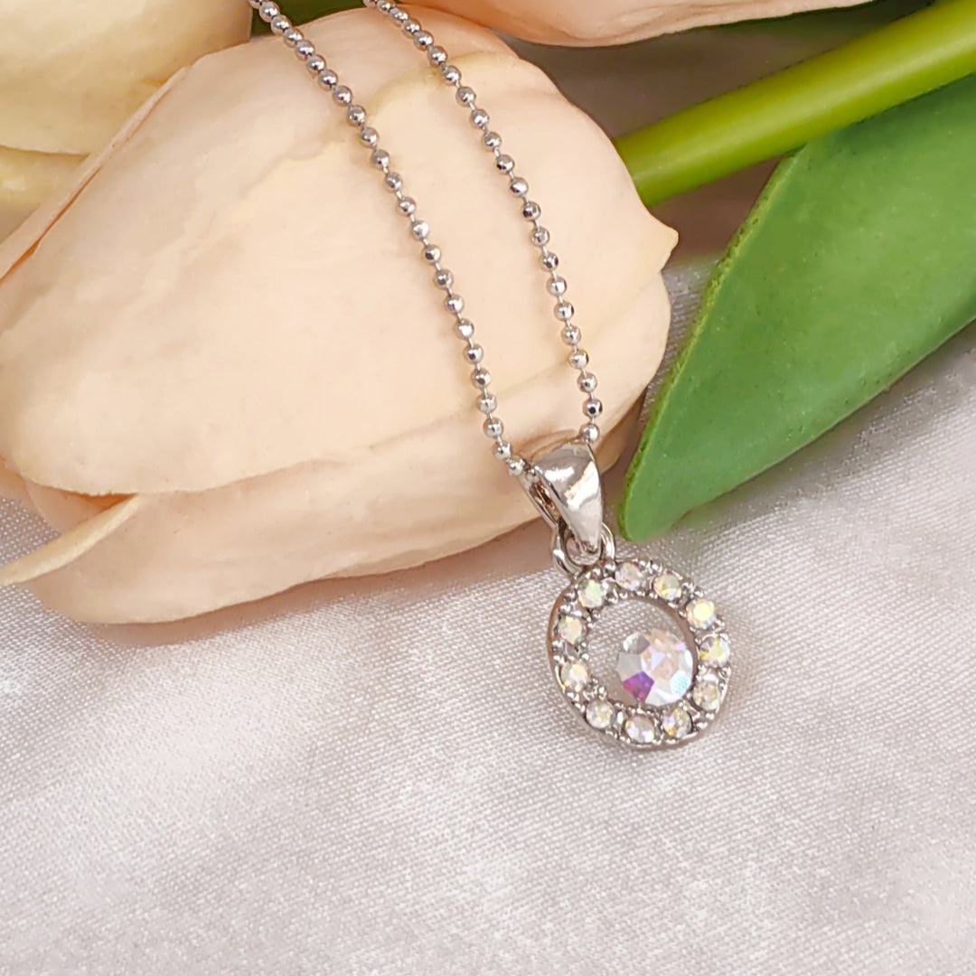 SO SEOUL Halo Open Circle Aurore Boreale Austrian Crystal Pendant Necklace