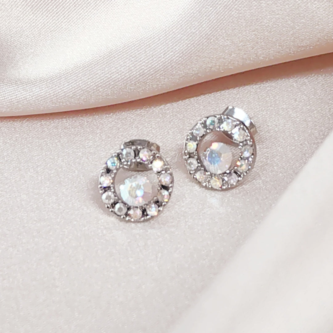 SO SEOUL Halo Open Circle Aurore Boreale Austrian Crystal Pierced Stud Earrings