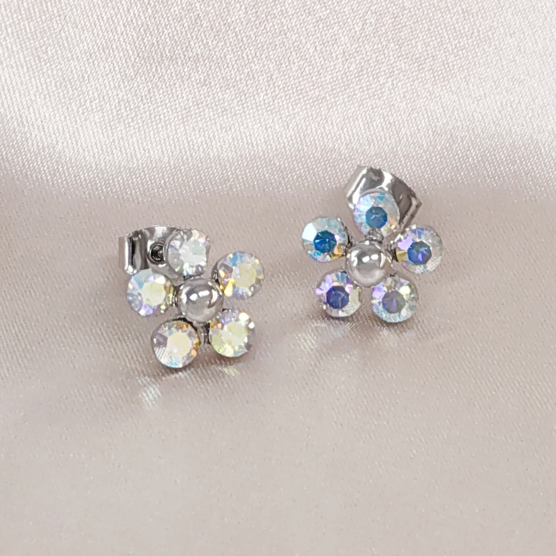 SO SEOUL Kaleidoscope Floral Aurore Boreale Austrian Crystal Pierced Stud Earrings