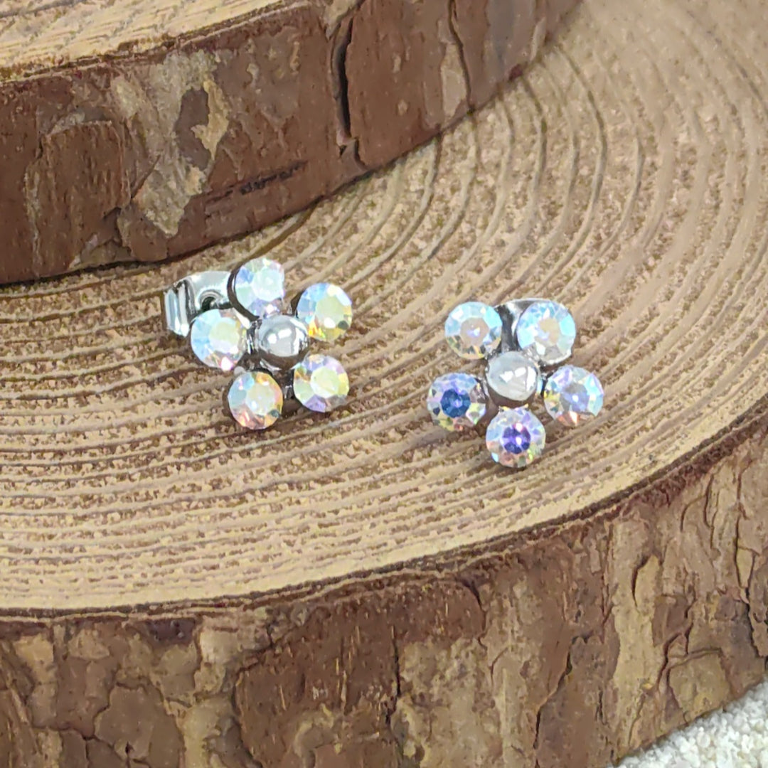 SO SEOUL Kaleidoscope Floral Aurore Boreale Austrian Crystal Pierced Stud Earrings