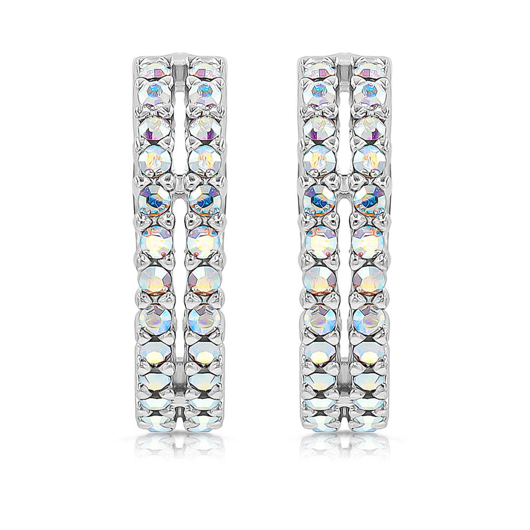 SO SEOUL Harley Huggie Double Row Mixed Colored Tone Austrian Crystal Hoop Earrings