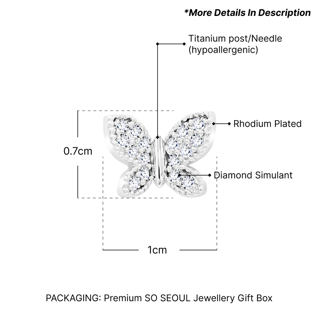 SO SEOUL Caria 3D Butterfly Diamond Simulant Cubic Zirconia Jewelry Set - Stud Earrings and Pendant Necklace