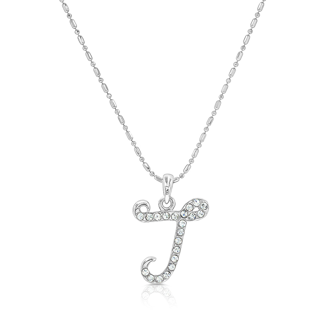 SO SEOUL Personalized Initial Alphabet Letter White Austrian Crystal Pendant Chain Necklace