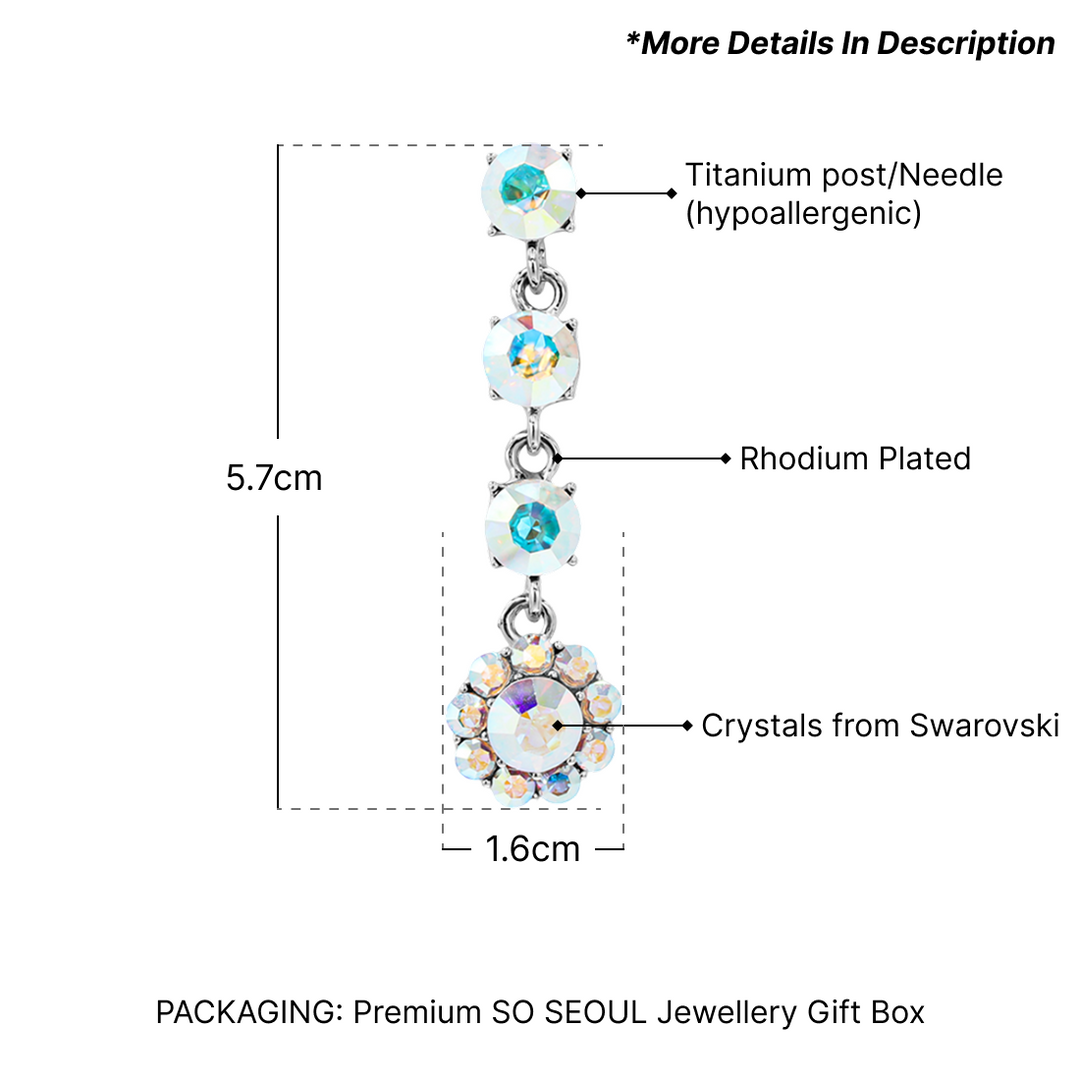 SO SEOUL 'Enchanted Sunshine' Long Drop Earrings with Aurore Boreale Swarovski Crystals